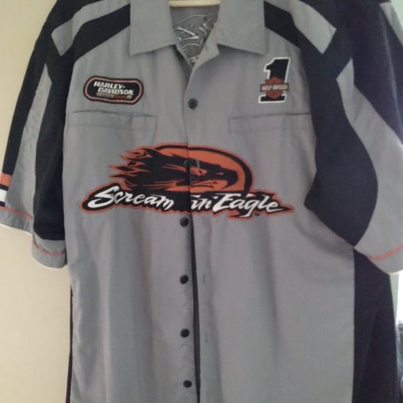 Harley-Davidson Gray and Black Casual Button Down Shirt - Picture 1 of 2